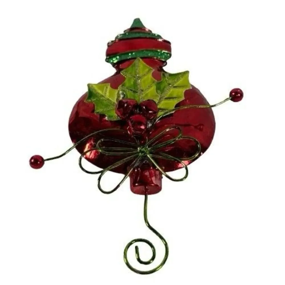 2 Large Vintage Metal Red & Green Christmas Ornaments Holly Berry w/Bells & Hook